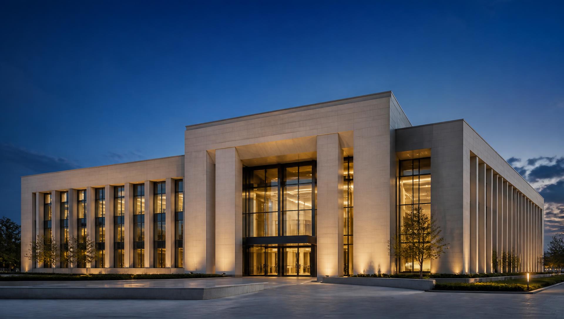 Modern government administrative building at dusk